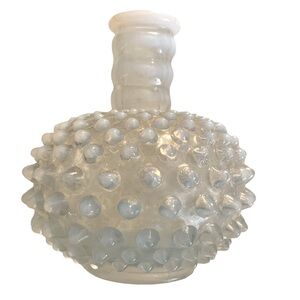 Fenton hobnail round vase with smooth neck smooth ring at base milk glass   #18